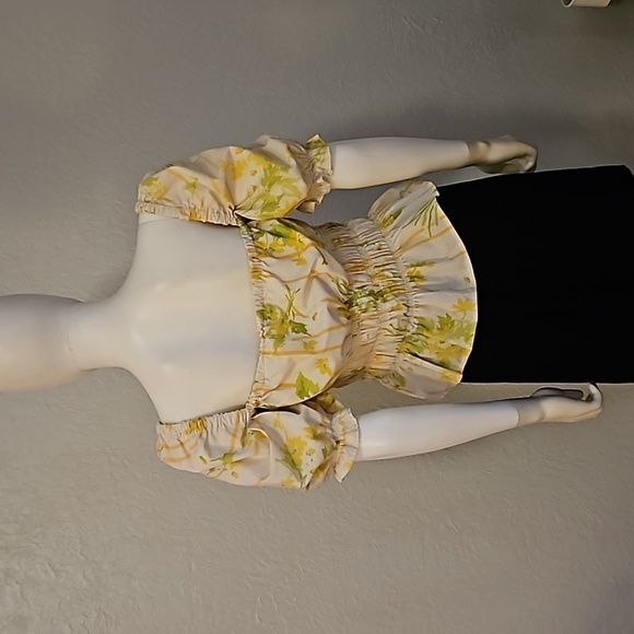 THE CURATED CURVY Puff Sleeve Smock Off Shoulder Colonial Castlecore Crop Top - Picture 7 of 8